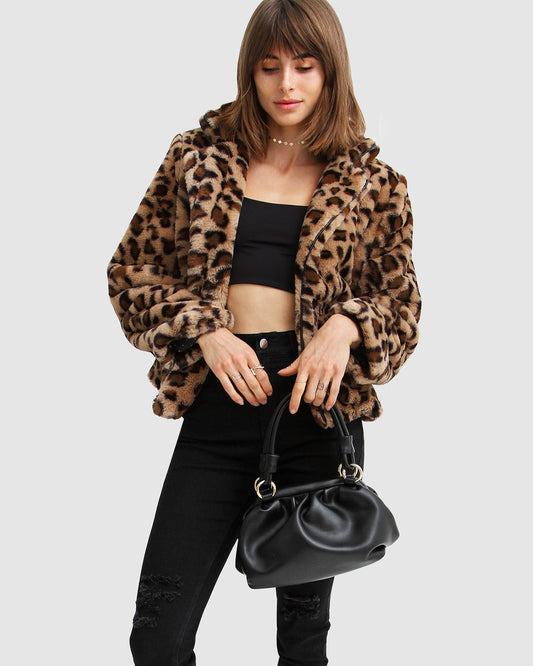 Last Call Leopard Faux Fur Jacket - Brown