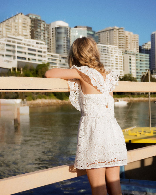 Love Story Crossover Back Lace Dress - White