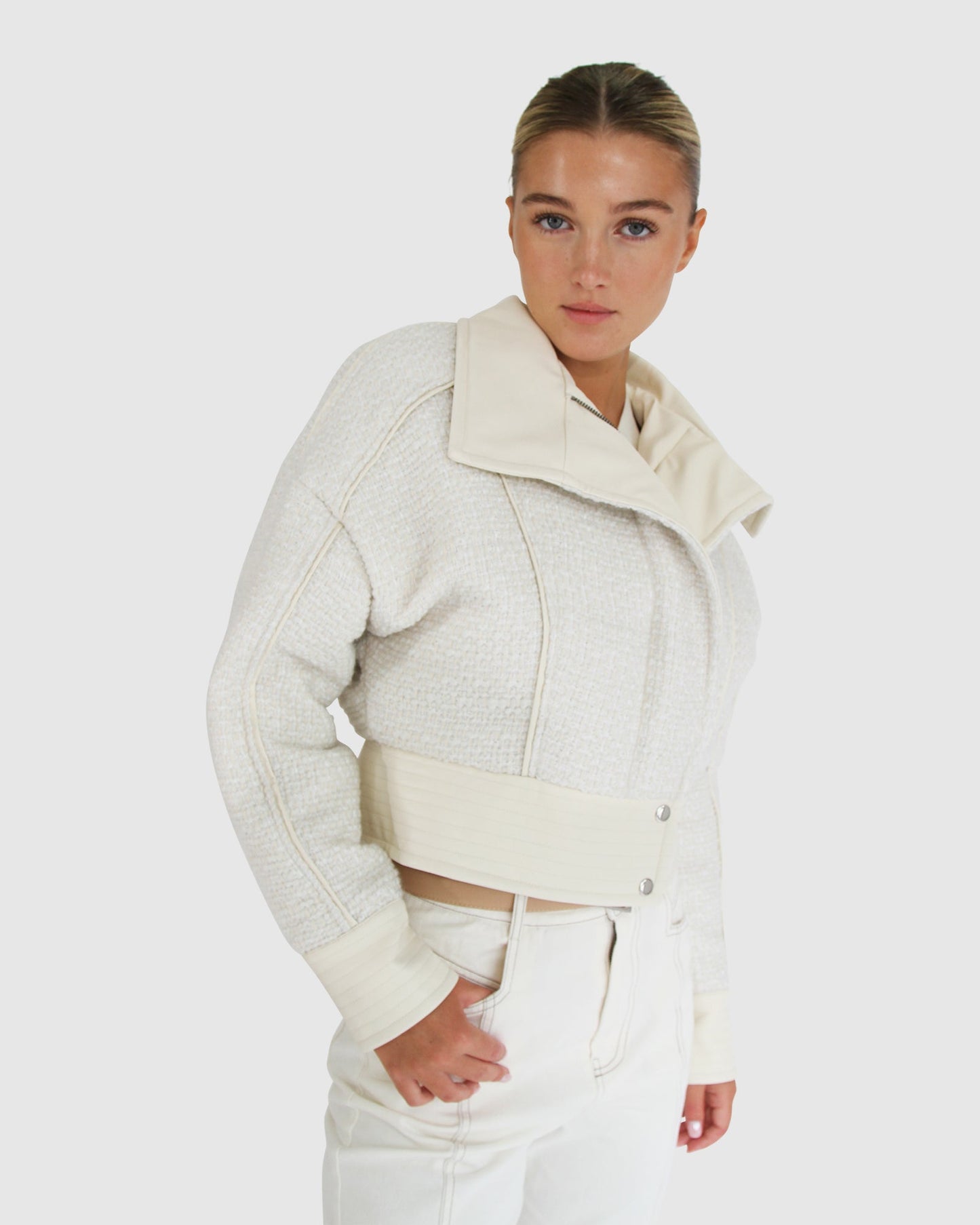 Mad Love Cropped Bomber - Cream