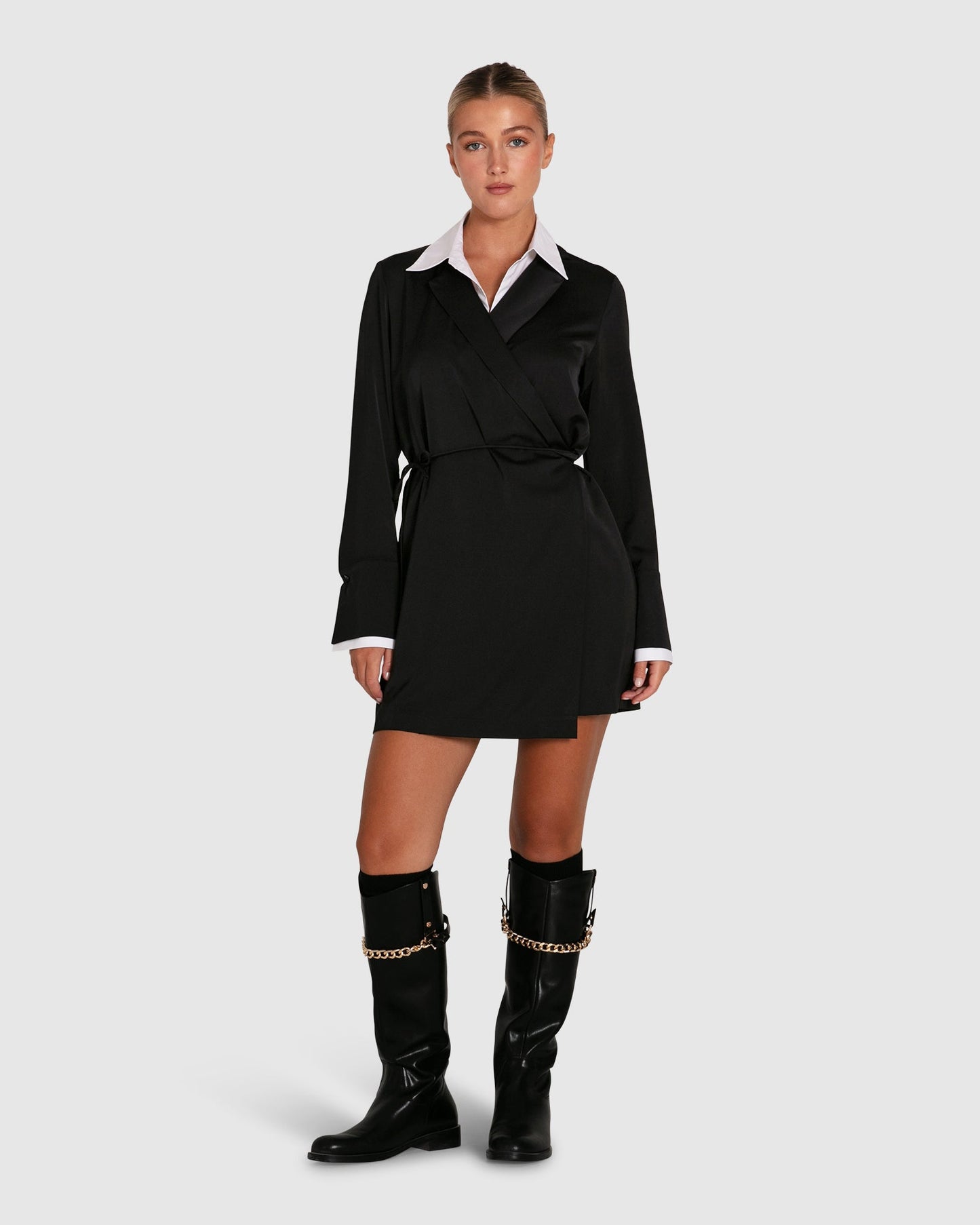 Make Me Feel Layered Shirt Dress - Black/White