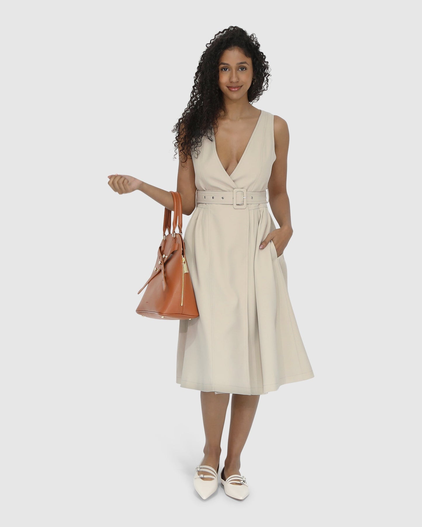 Miss Independence Midi Dress - Sand