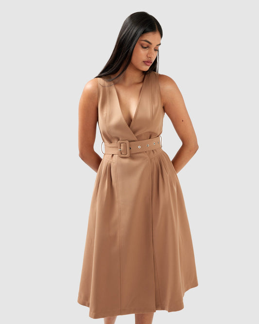 Miss Independence Midi Dress - Camel