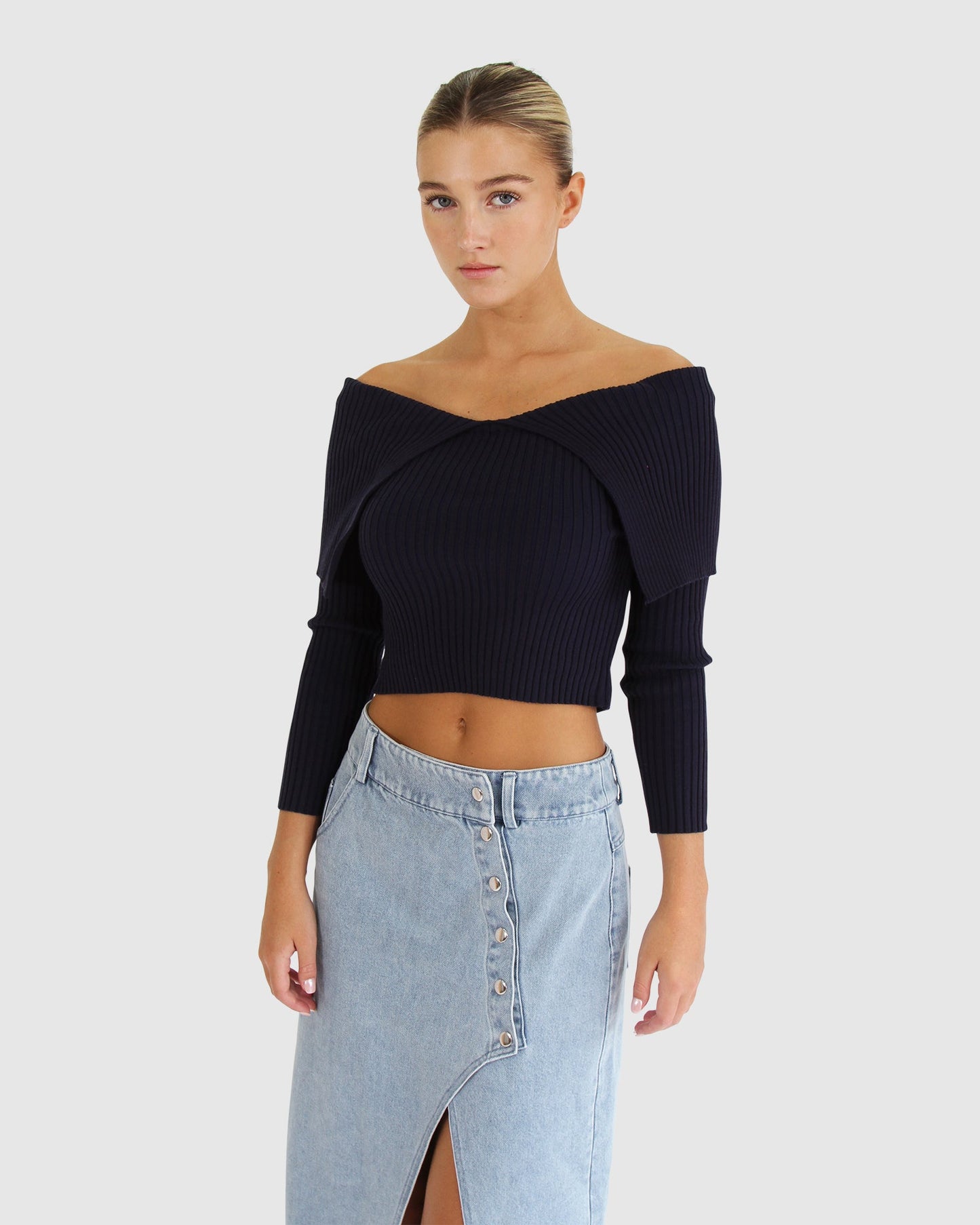 More Than Words Collared Knit Top - Navy