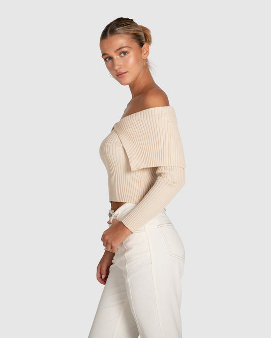 More Than Words Collared Knit Top - Cream