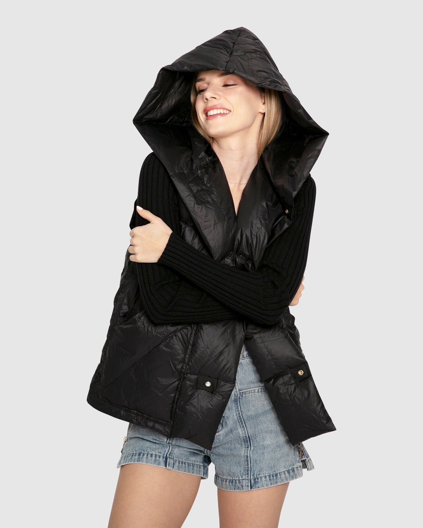 Over My Head Hooded Puffer Vest - Black