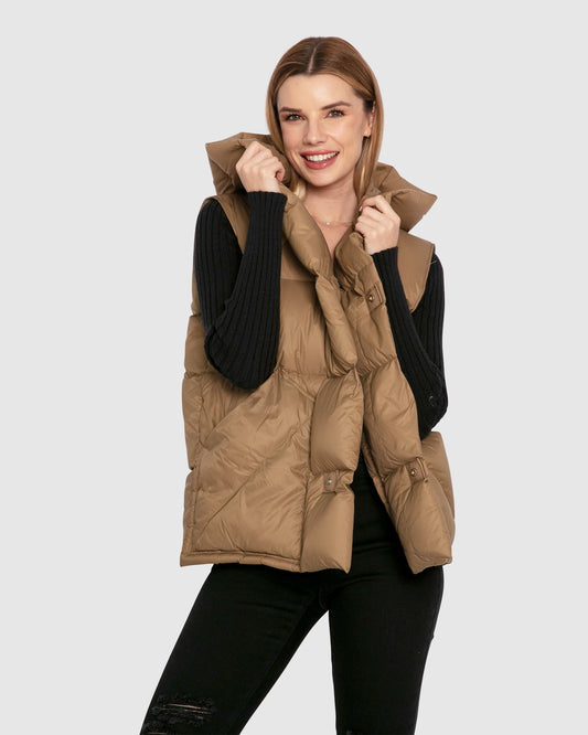 Over My Head Hooded Puffer Vest - Khaki