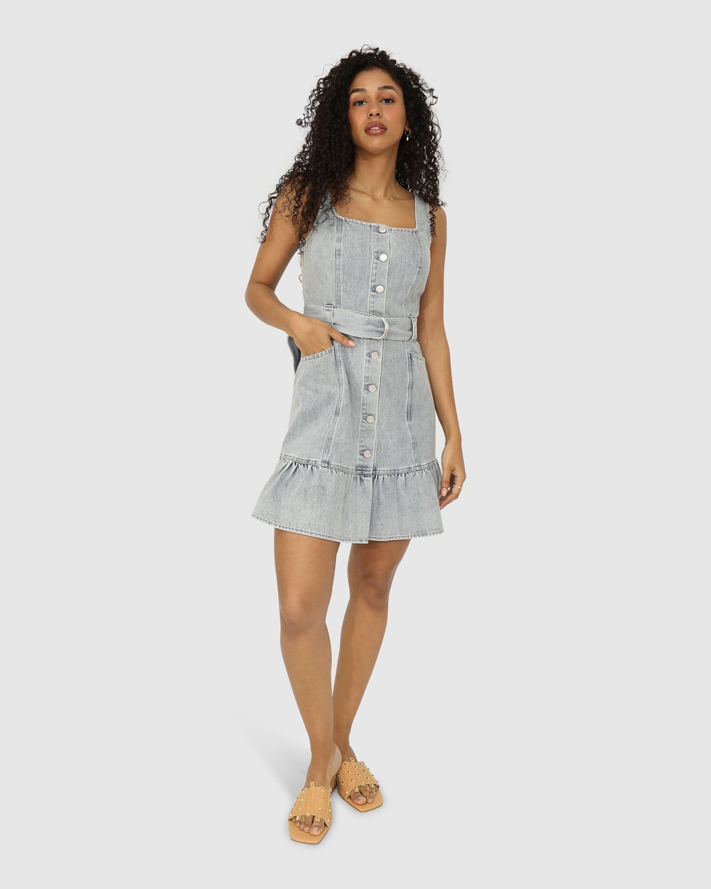 Reunite Denim Mini Dress - Stonewash