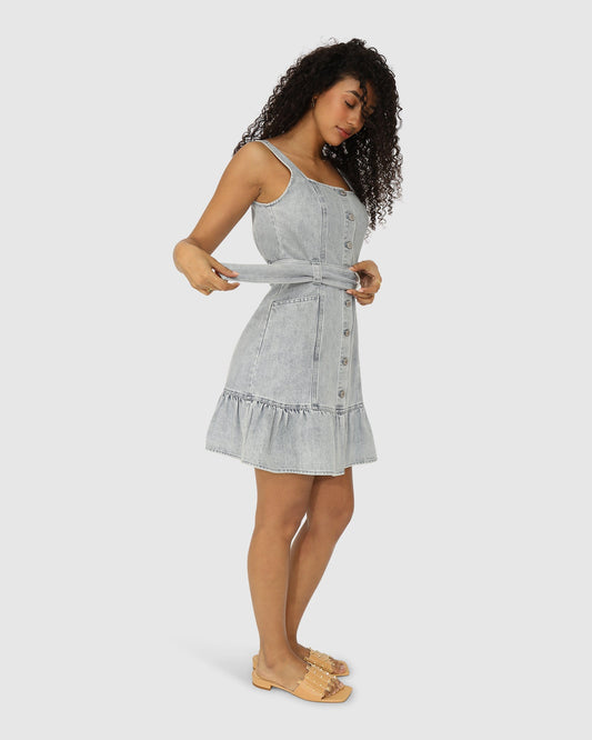 Reunite Denim Mini Dress - Stonewash