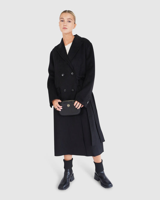 Right There Side Tie Coat - Black