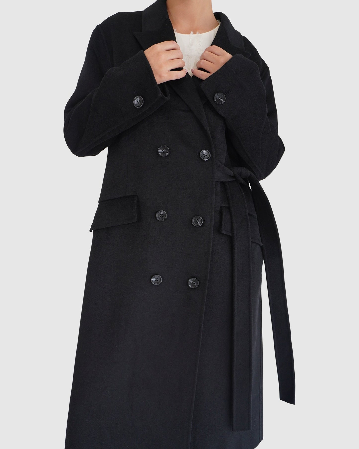 Right There Side Tie Coat - Black