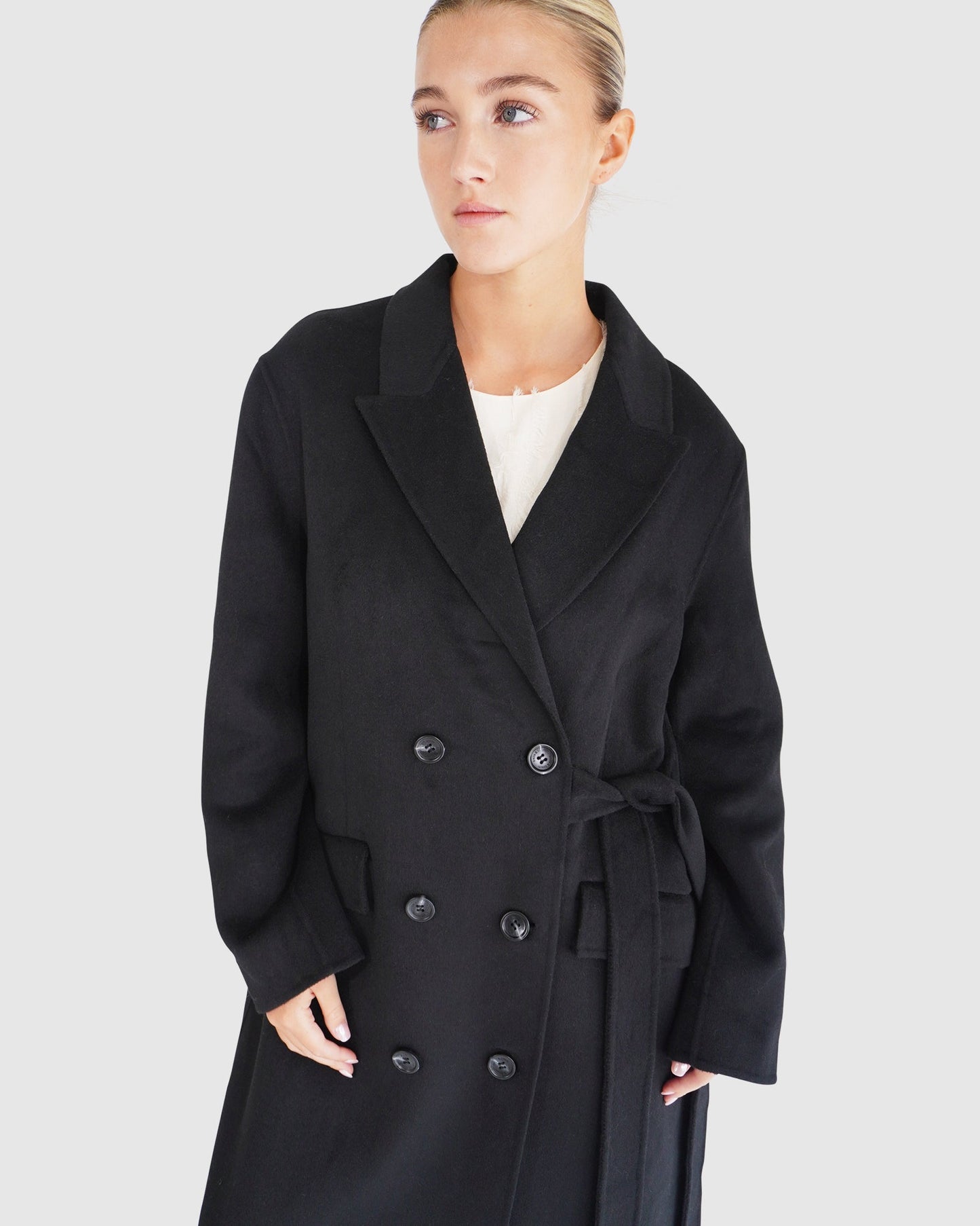 Right There Side Tie Coat - Black