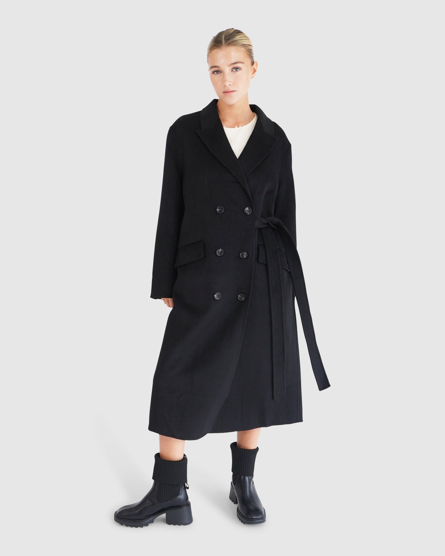 Right There Side Tie Coat - Black