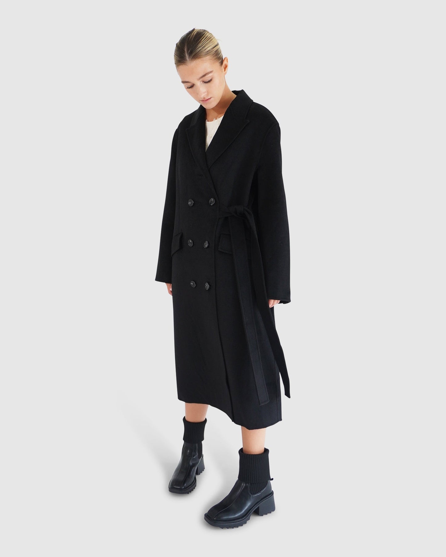 Right There Side Tie Coat - Black