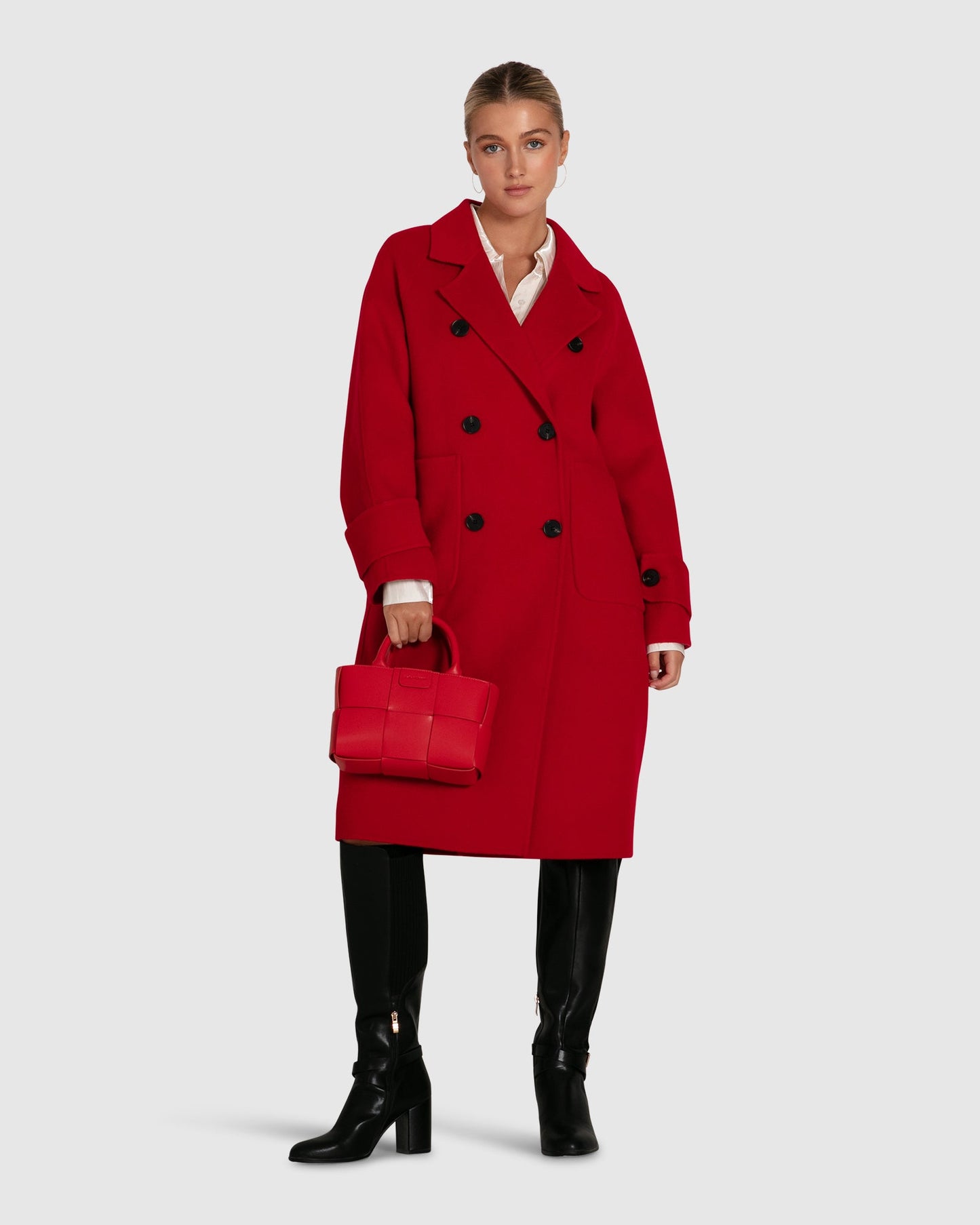 Rumour Has It Oversized Wool Blend Coat - Red