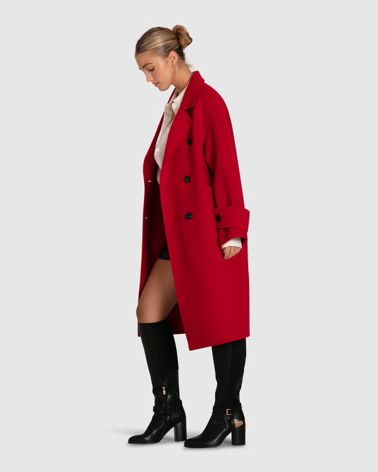 Rumour Has It Oversized Wool Blend Coat - Red