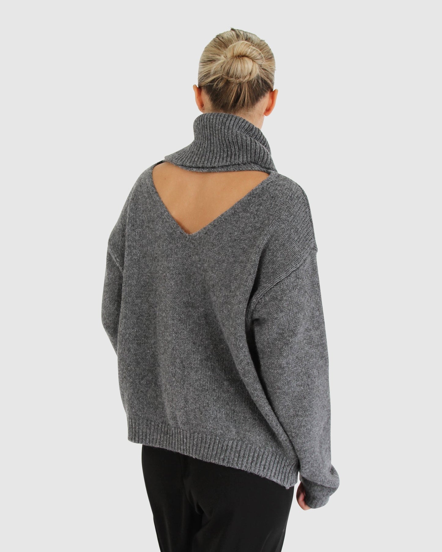 Right Here Waiting Open Back Knit - Charcoal