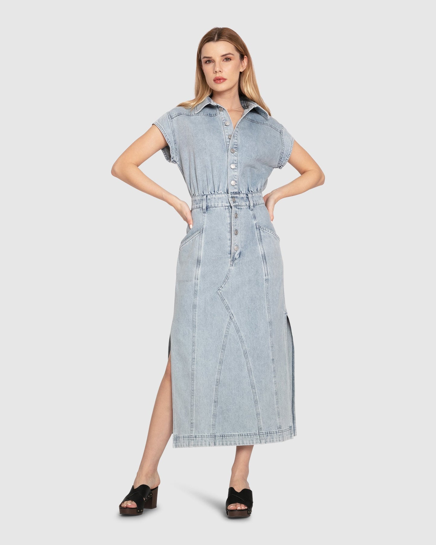 Sundown Denim Midi Shirt Dress - Stonewash