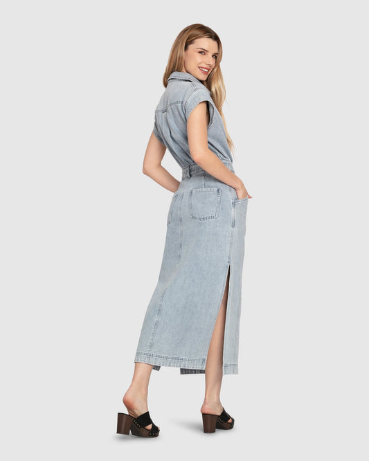 Sundown Denim Midi Shirt Dress - Stonewash