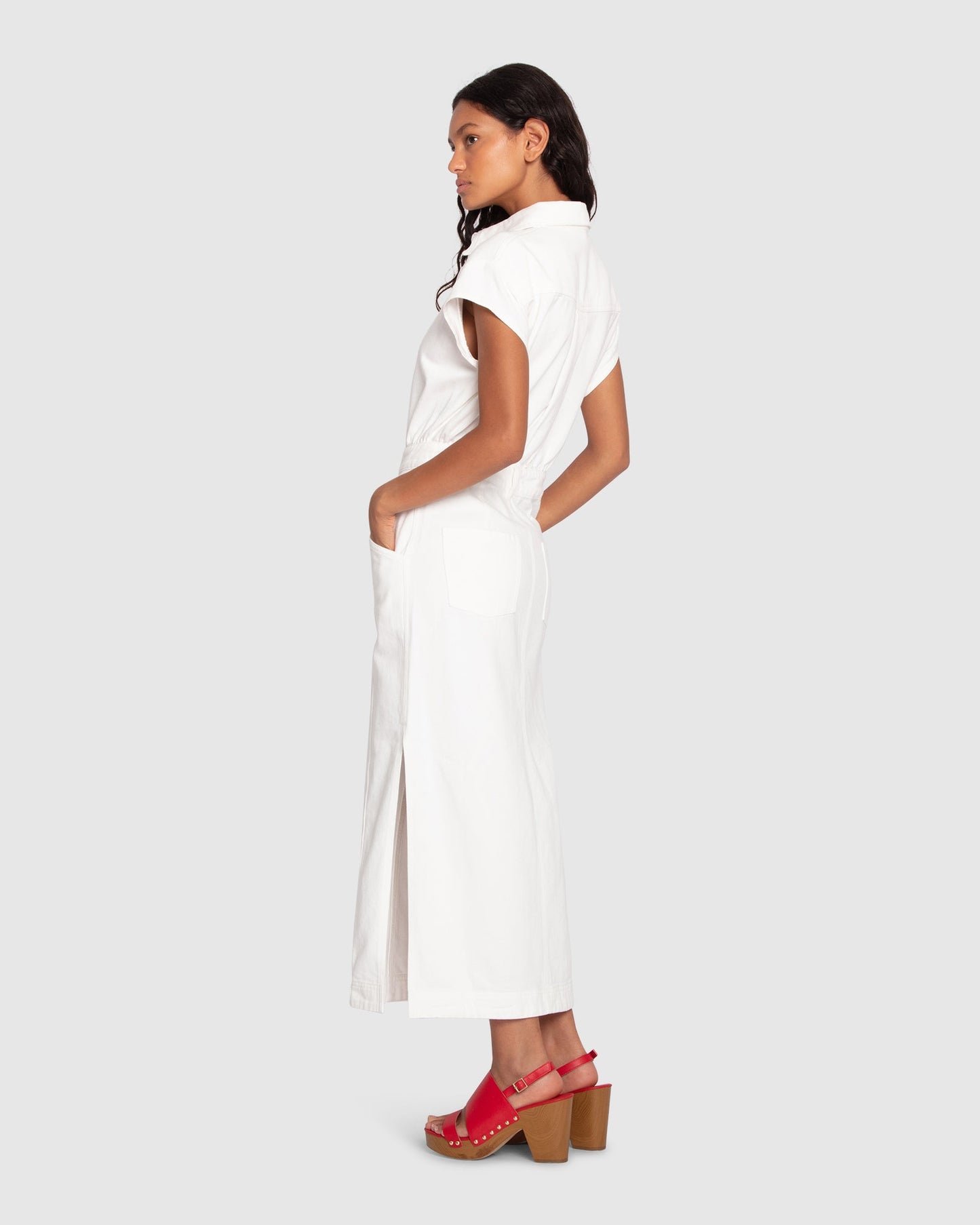 Sundown Denim Midi Shirt Dress - Off-White