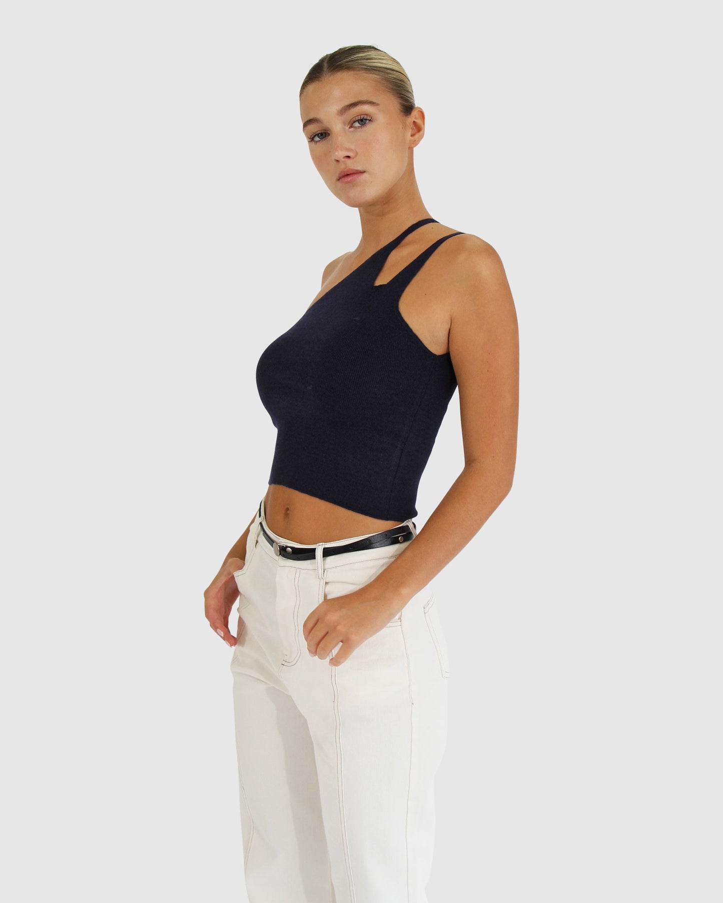 Symphony Double Strap Knit Crop - Navy