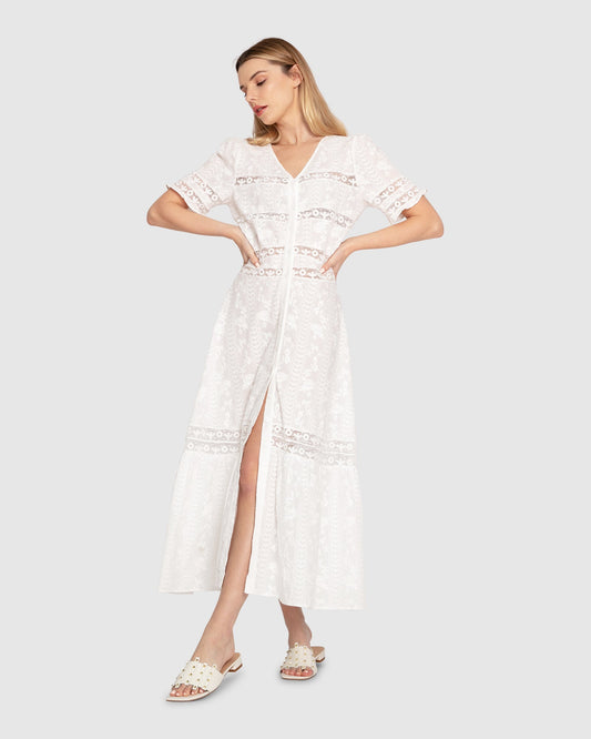 Summer Breeze Lace Midi Dress - White