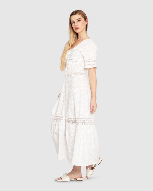 Summer Breeze Lace Midi Dress - White