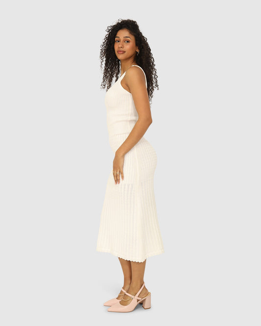 Sweet Nothings Midi Knitted Dress - White