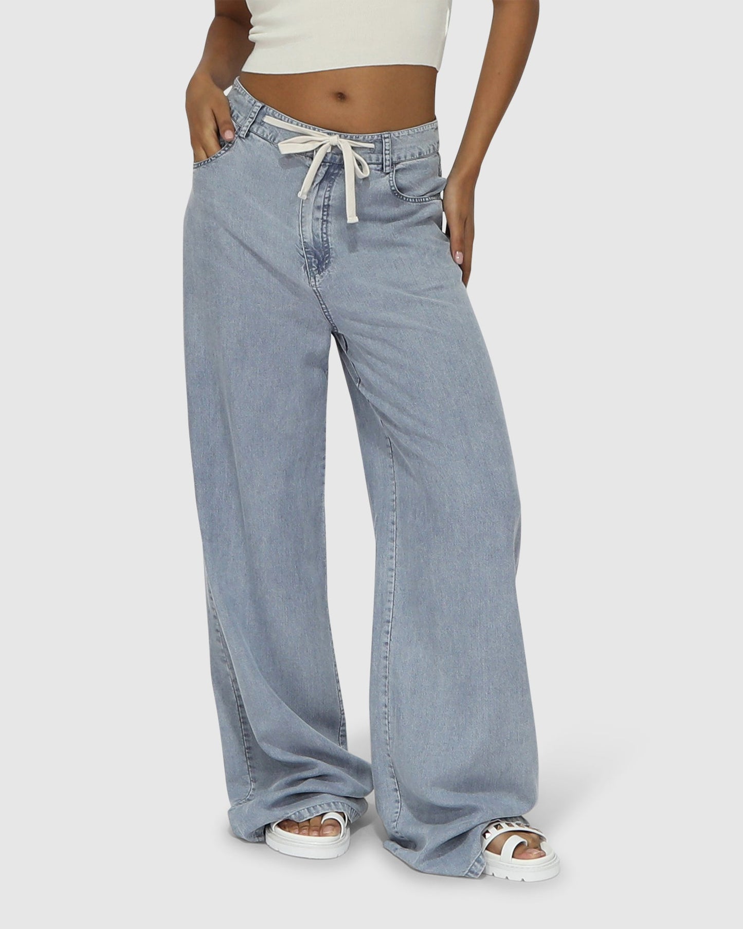 Set On You Wide Leg Pant - Stonewash