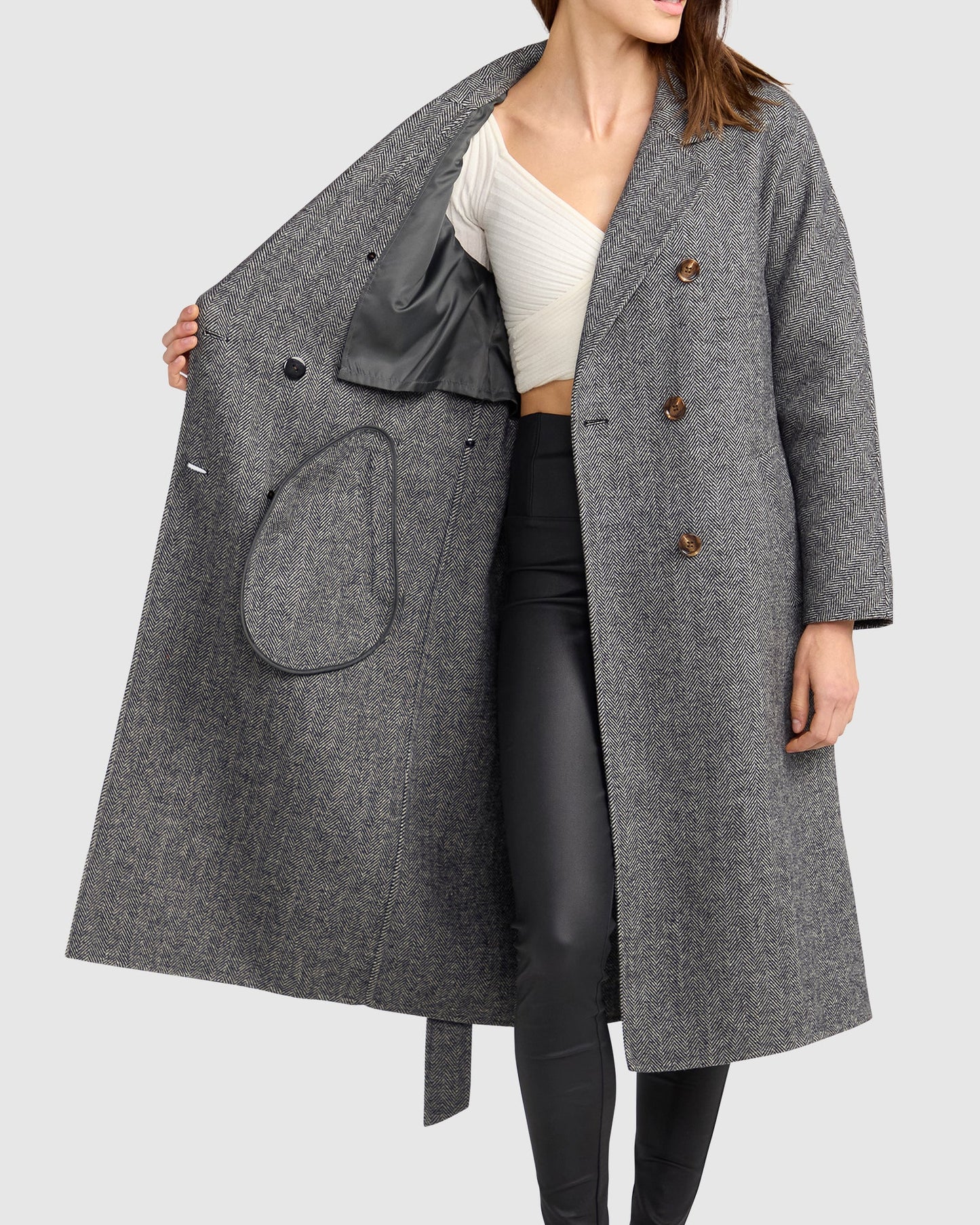 Standing Still Belted Coat - Charcoal