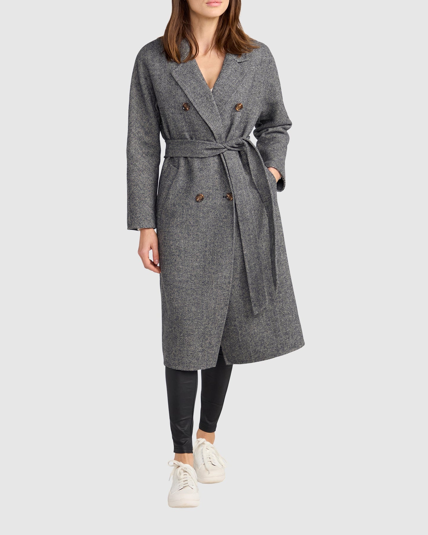 Standing Still Belted Coat - Charcoal