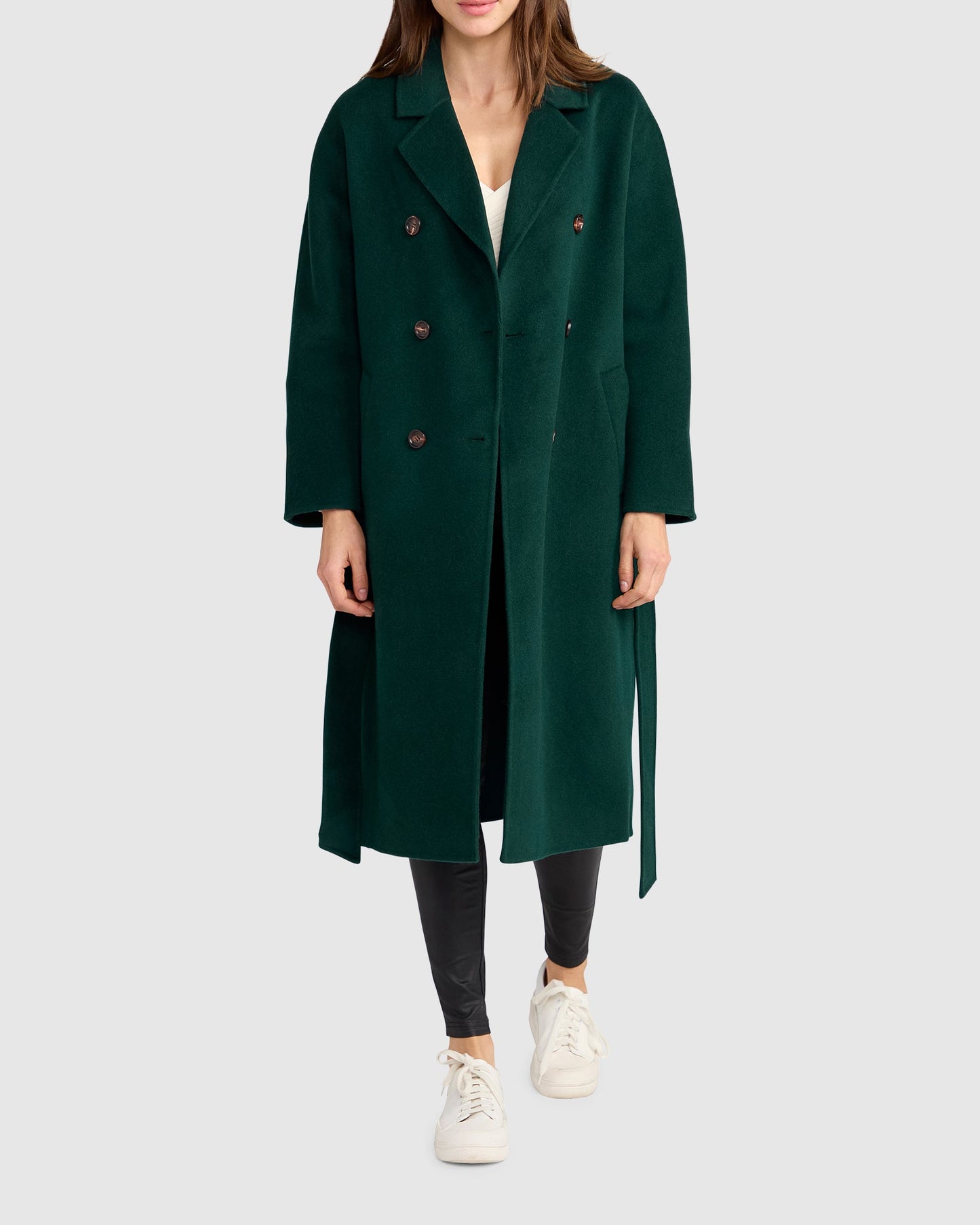 Standing Still Belted Coat - Dark Green