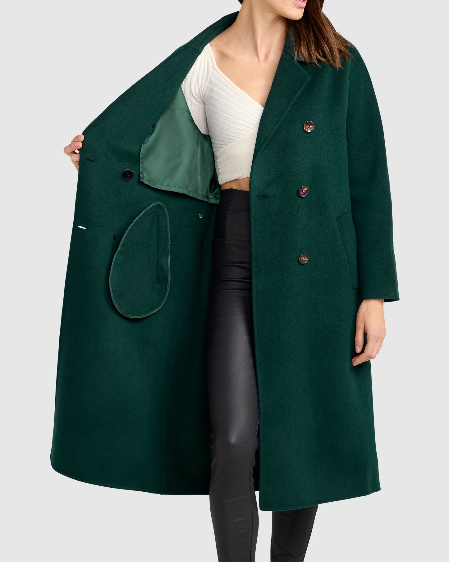 Standing Still Belted Coat - Dark Green