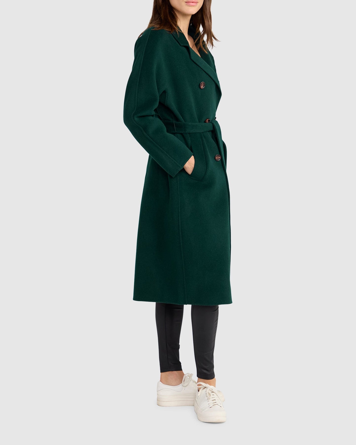 Standing Still Belted Coat - Dark Green