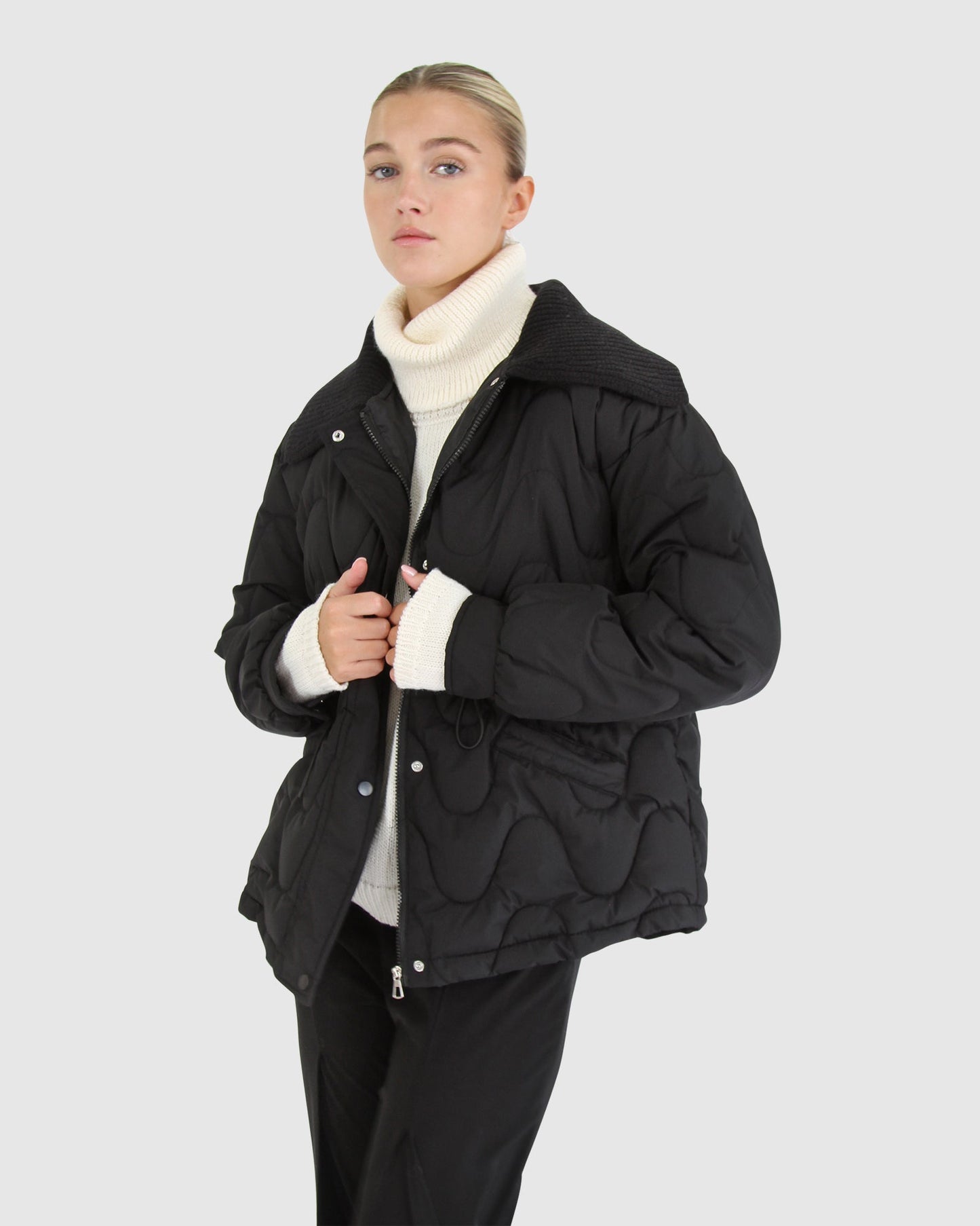 See You Again Quilted Jacket - Black