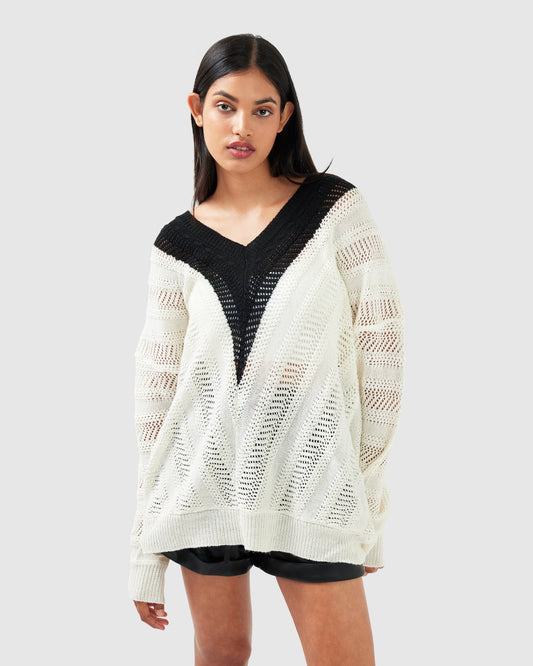 This Moment Oversized V-Neck Knit - Black/White