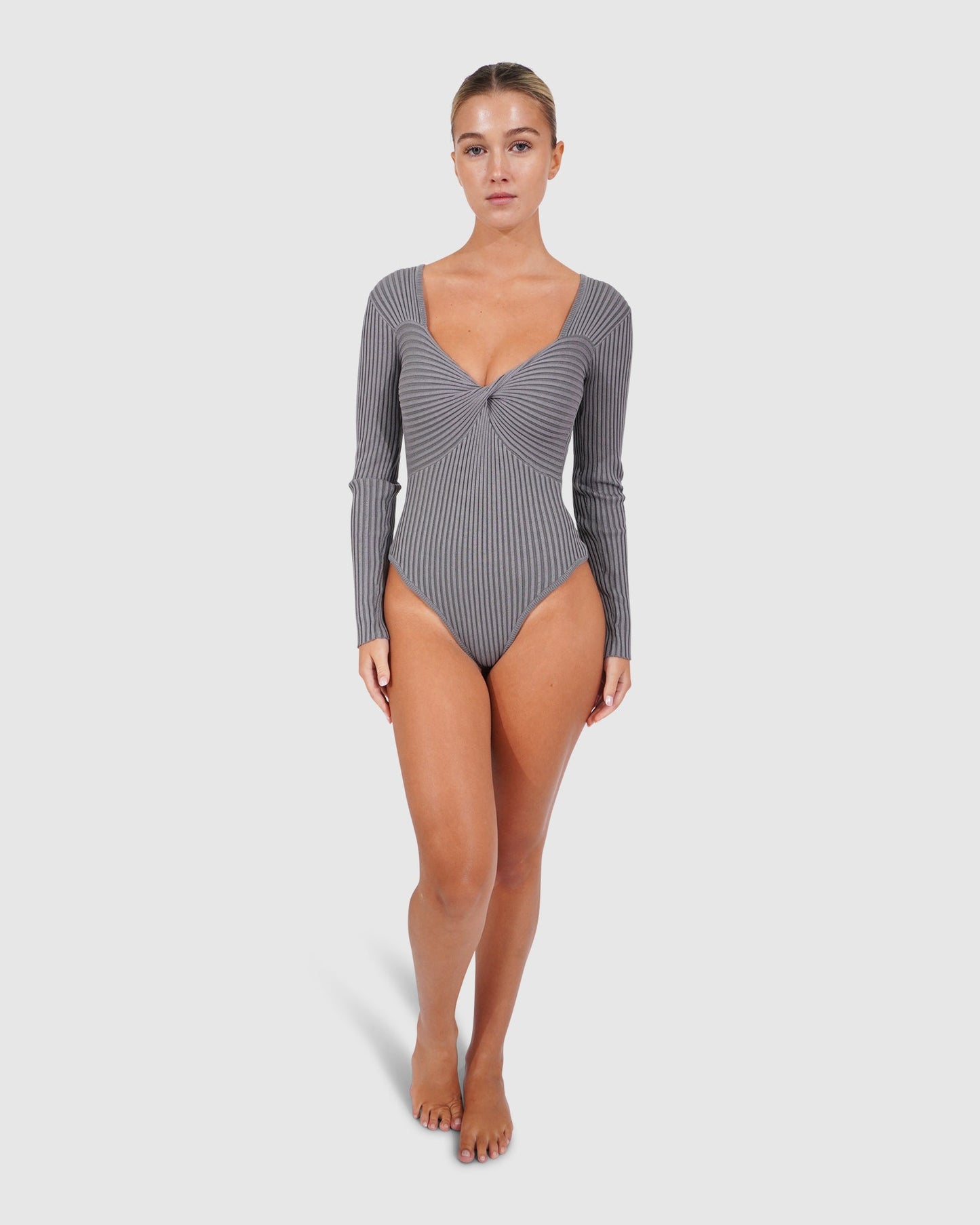 Think Twice Long Sleeve Bodysuit - Grey Marle