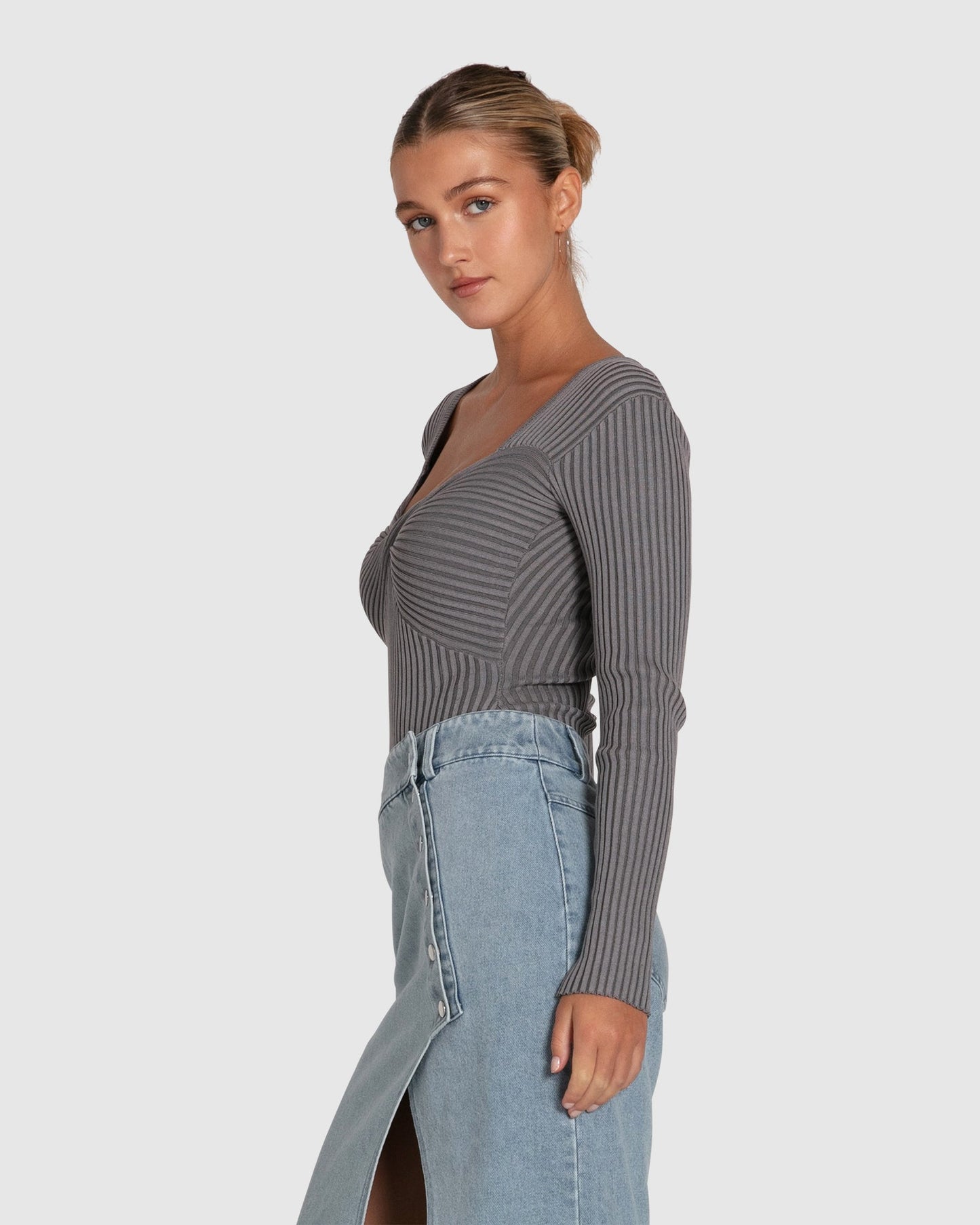 Think Twice Long Sleeve Bodysuit - Grey Marle