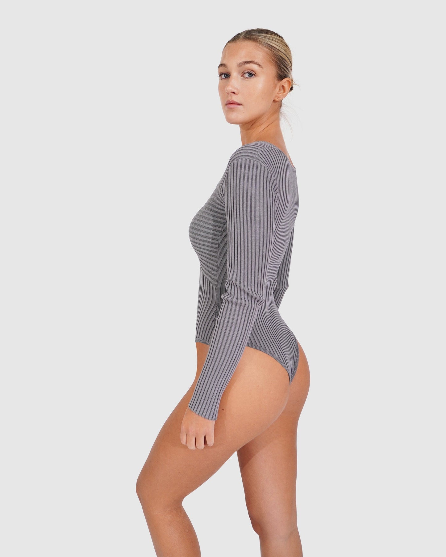 Think Twice Long Sleeve Bodysuit - Grey Marle