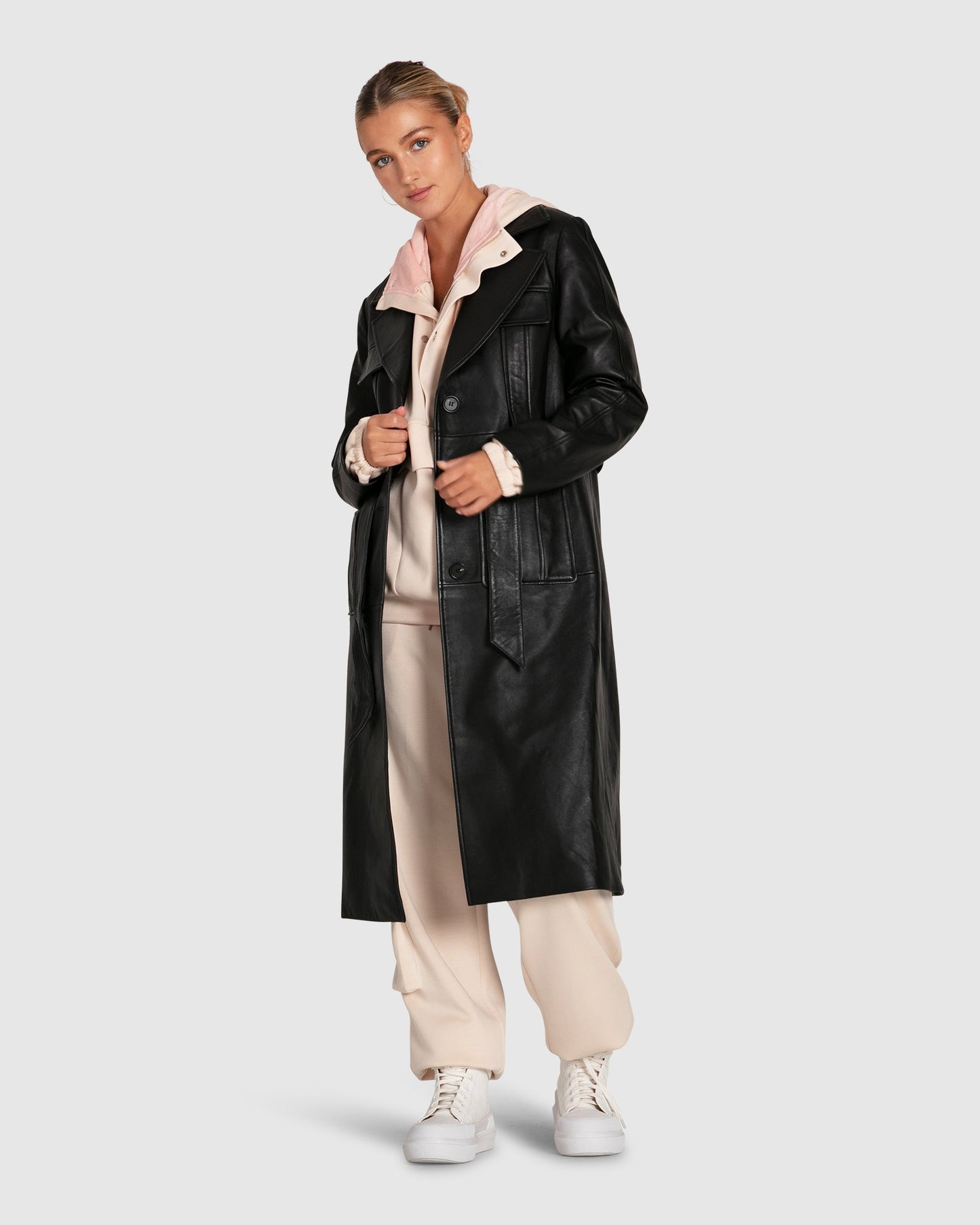 Unstoppable Leather Trench - Black