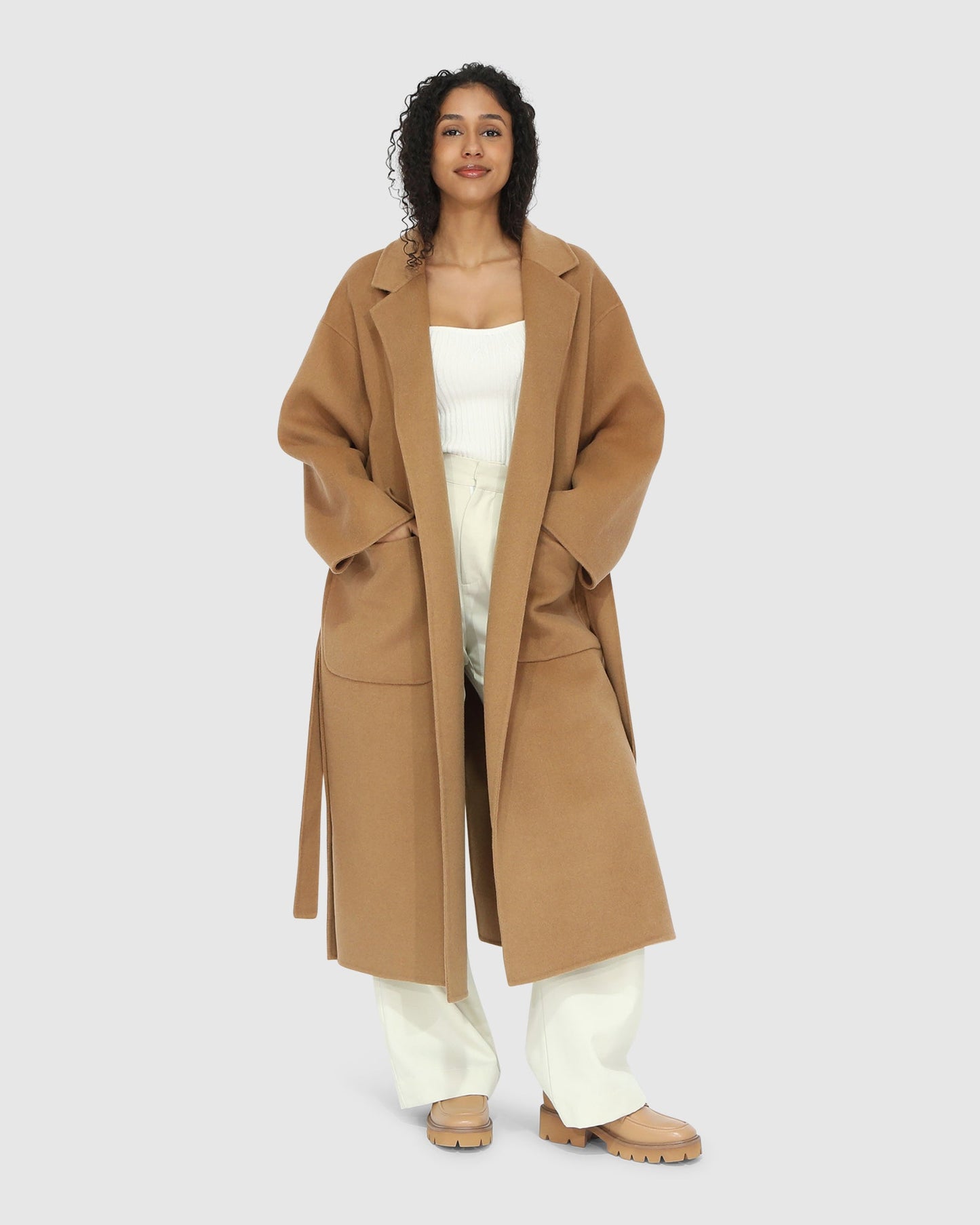 Wide Awake Split Hem Overcoat - Camel