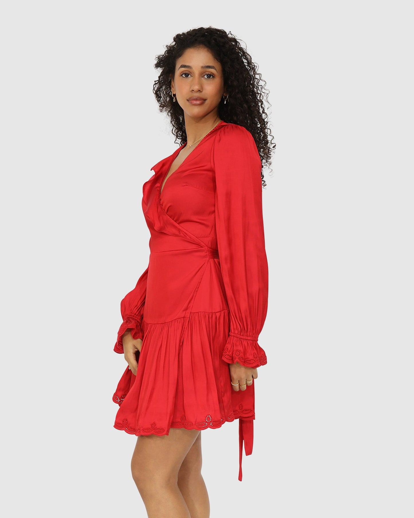 Wild Flower Embroidered Wrap Dress - Red