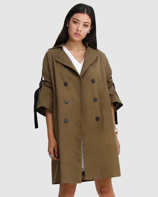 Russian Romance Oversized Trench Coat - Military