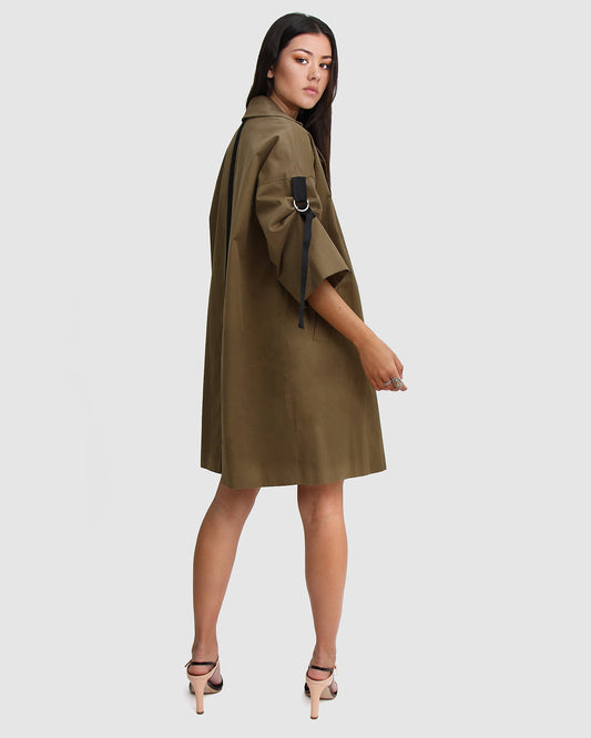 Russian Romance Oversized Trench Coat - Military