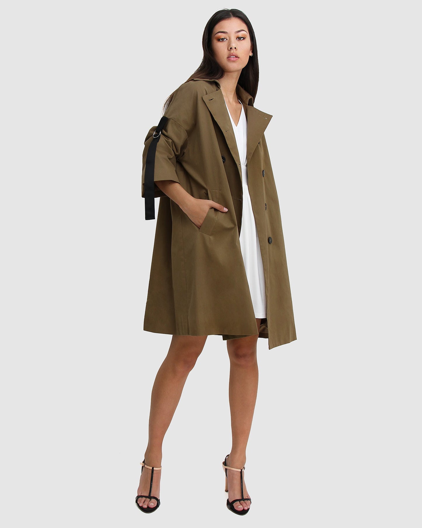 Russian Romance Oversized Trench Coat - Military