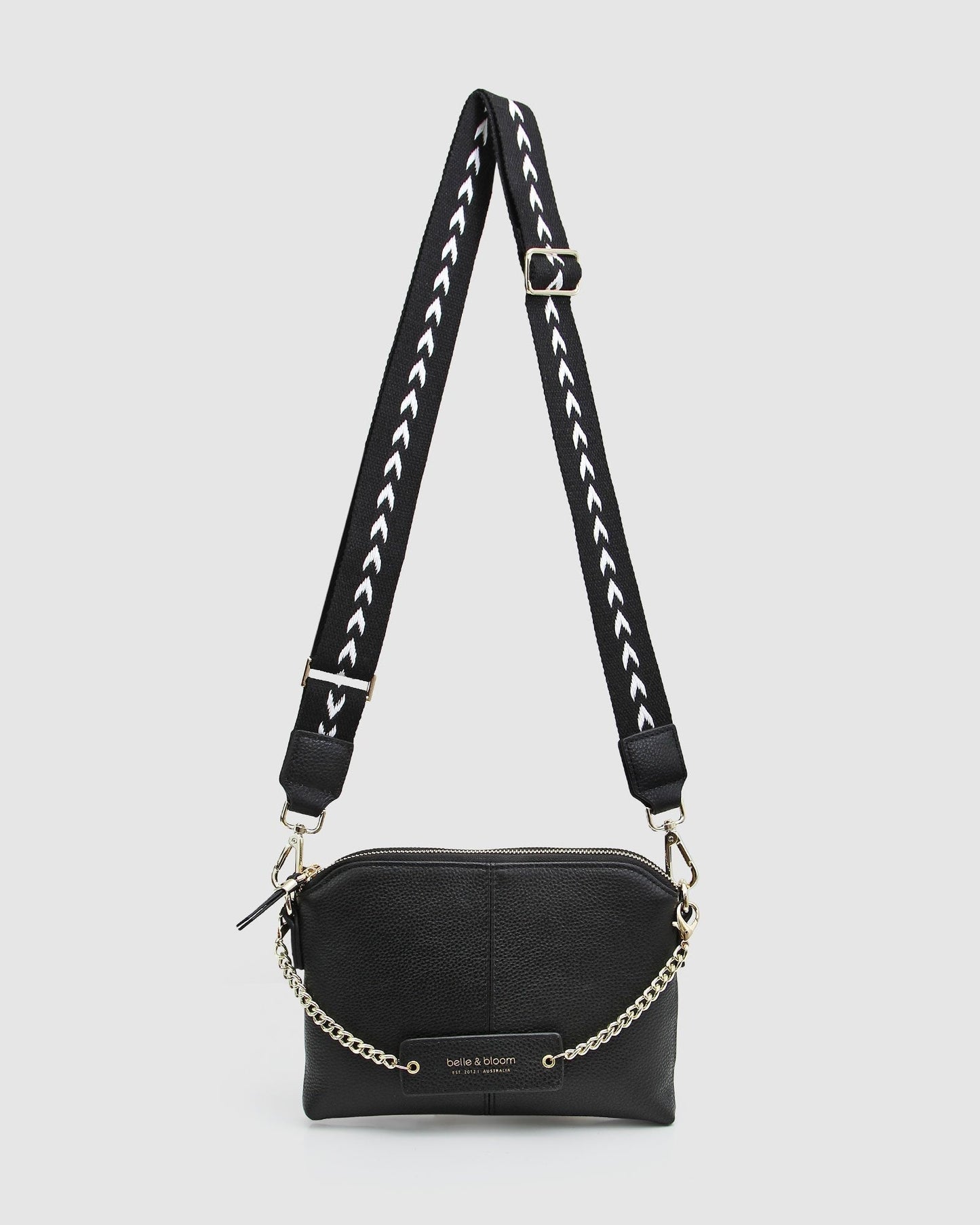 Webbing strap black women's shoulder bag