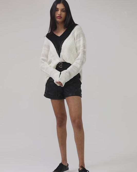 This Moment Oversized V-Neck Knit - Black/White