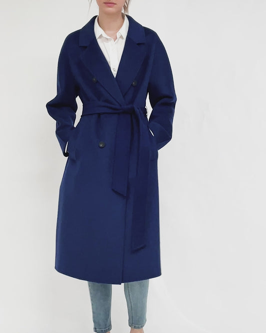 Boss Girl Double-Breasted Lined Wool Coat - Midnight Blue