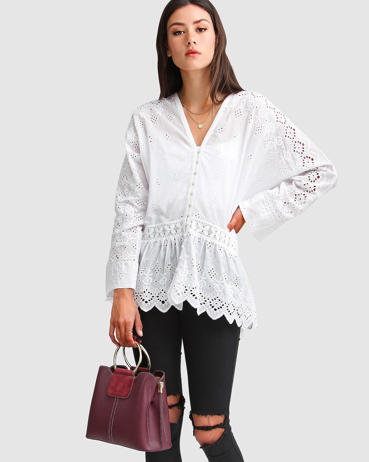 Unbutton Me Eyelet Button Down Shirt - White