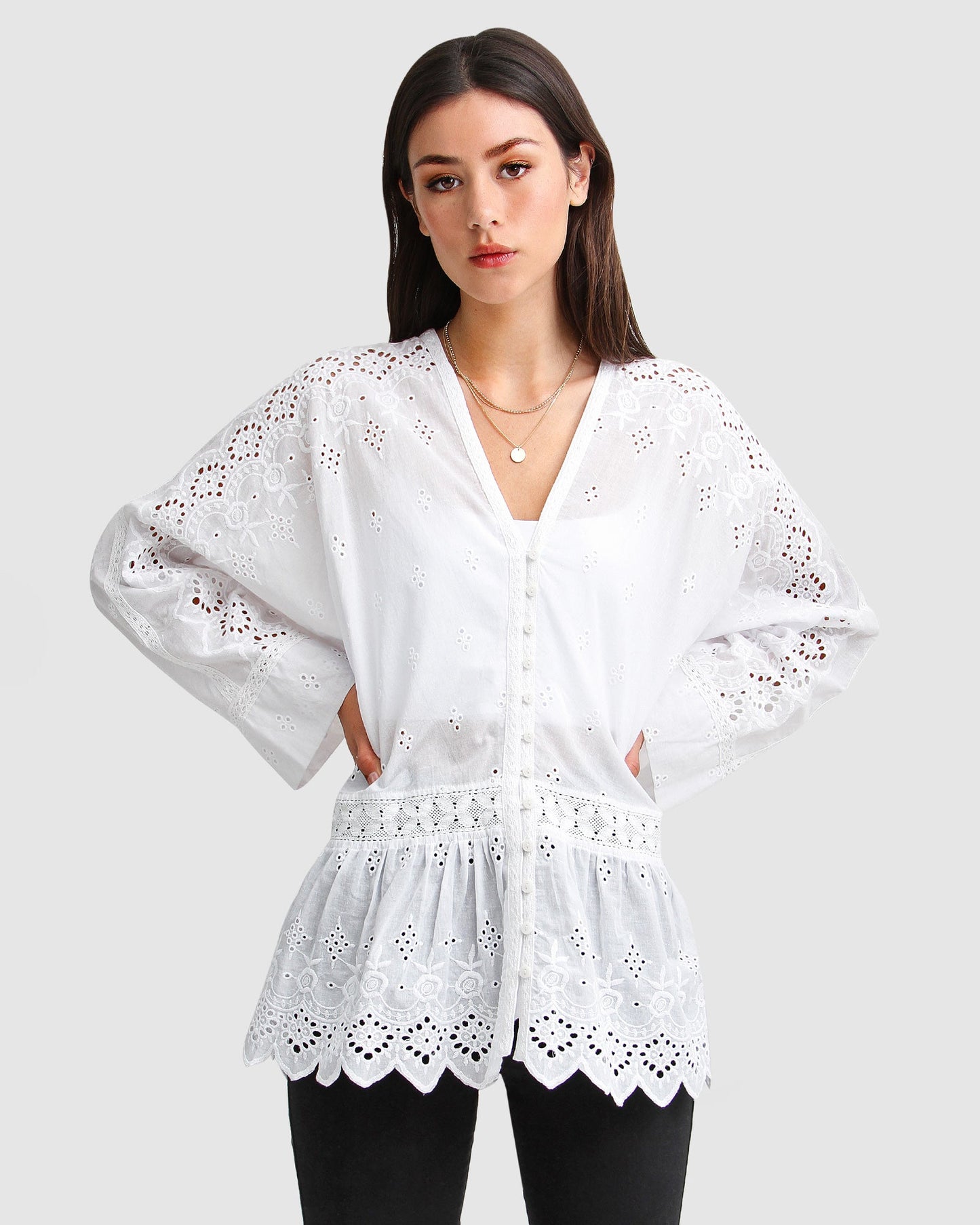 Unbutton Me Eyelet Button Down Shirt - White