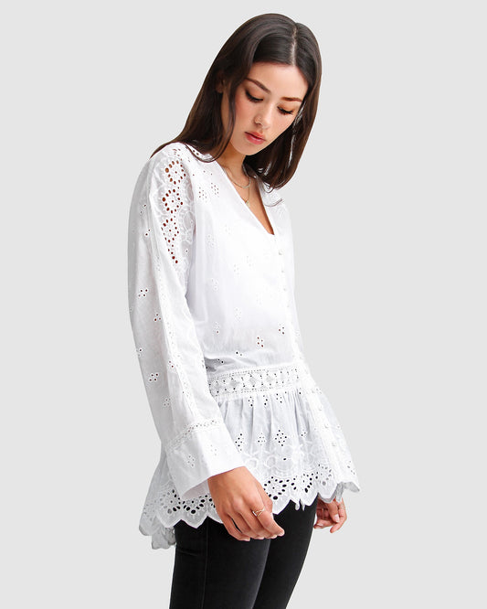 Unbutton Me Eyelet Button Down Shirt - White